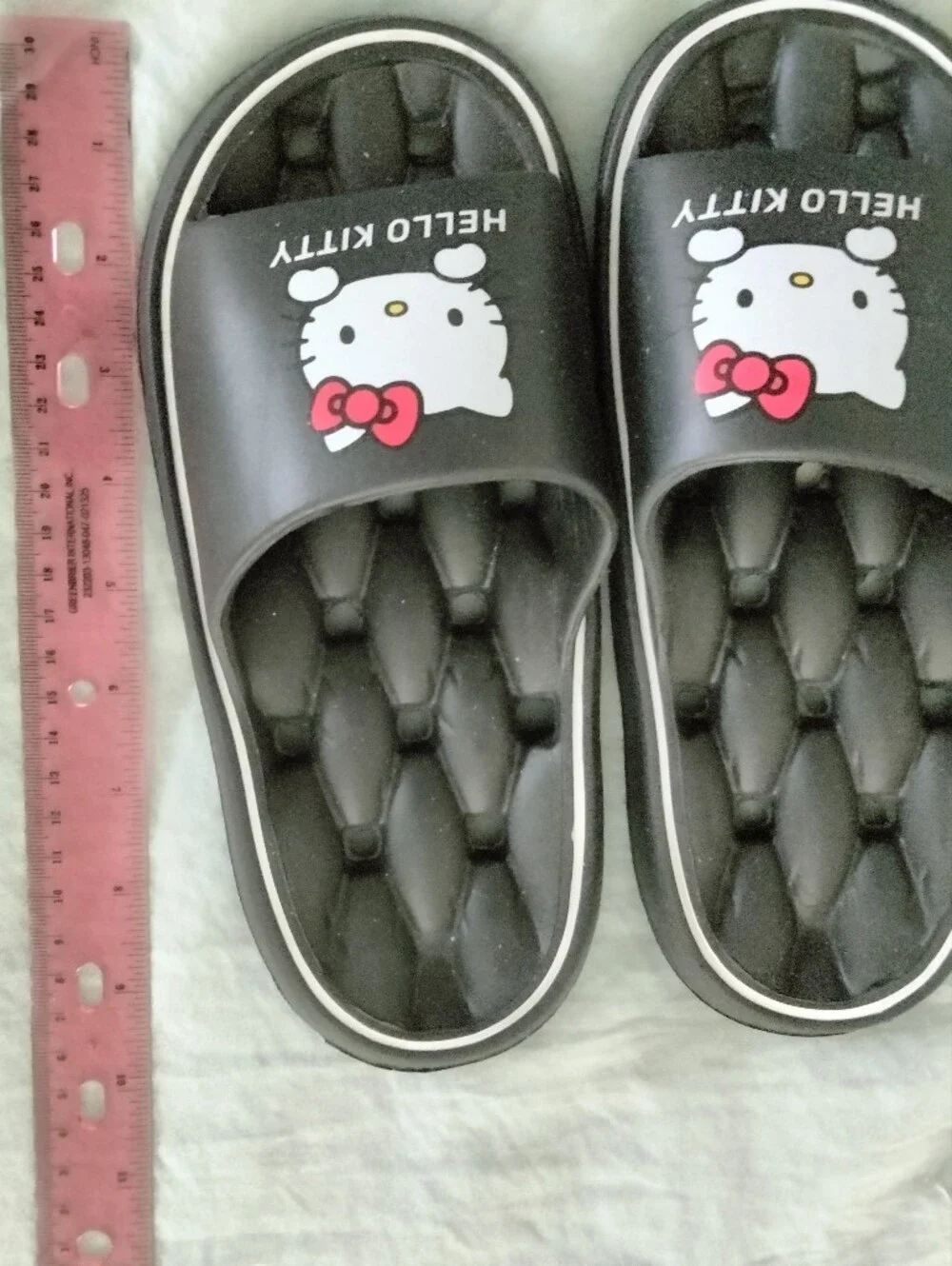 Hello Kitty Black Slide Sandals with Pink Bow Accent